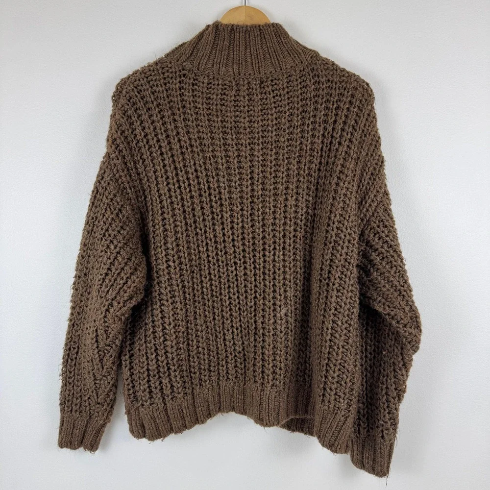 Universal Thread Chunky Brown Cable Knit Mock Neck‎ Sweater Size M Fisherman